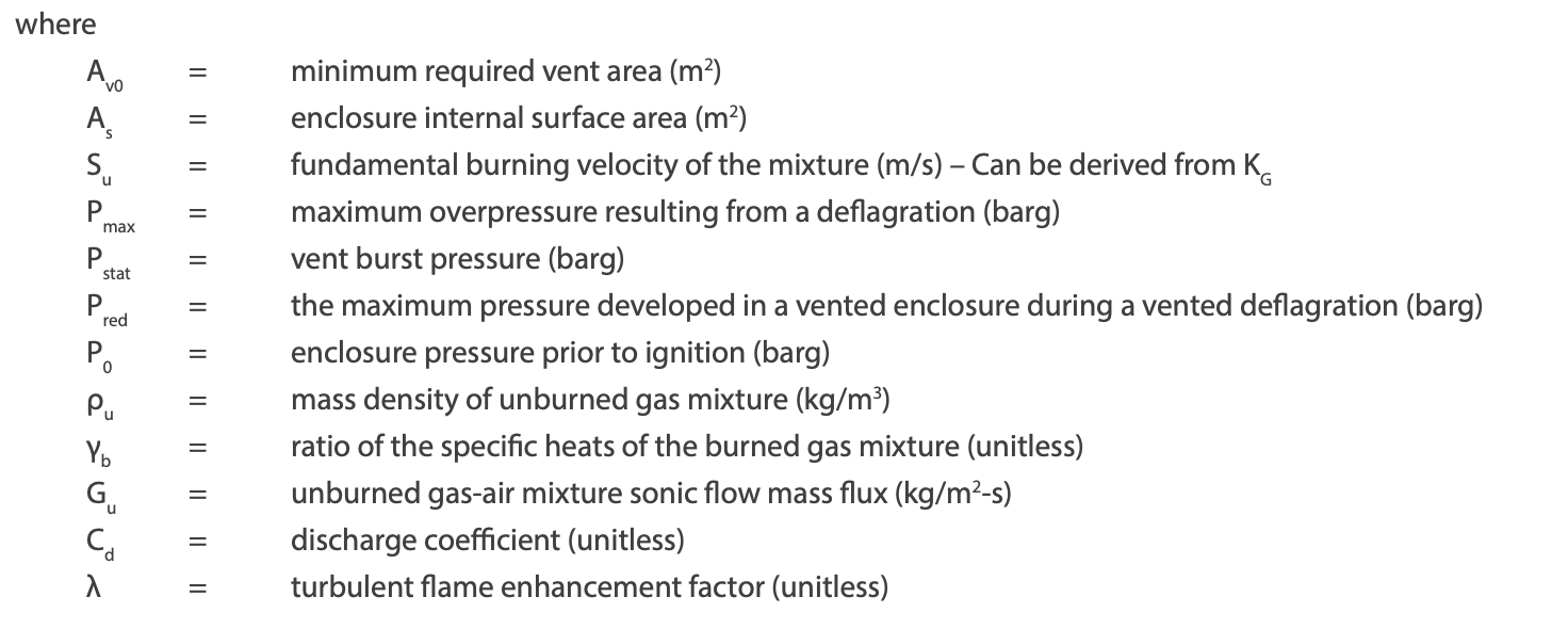 The equation for gas deflagration venting provided by NFPA 68