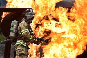 firefighter at combustible dust explosion